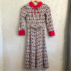Vintage 60s 70s Floral Midi Dress Peter Pan Collar Size XS S 0 2